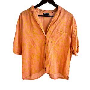 prAna Button Front Shirt Womens Large Pink Orange Floral Resort Top